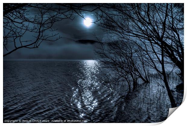 Moonlight on Ullswater in the lake district 366 Print by PHILIP CHALK