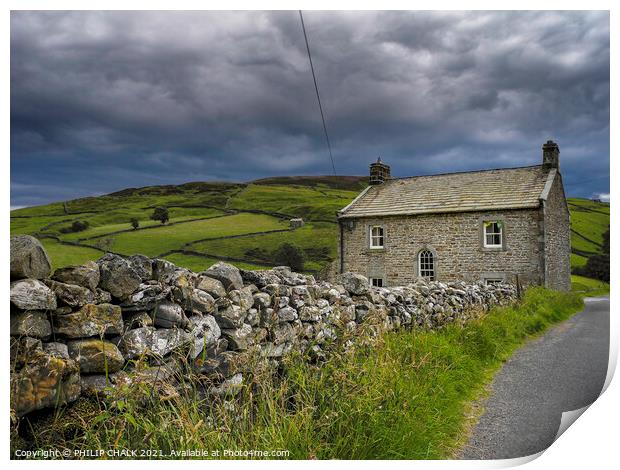 Stone house landscape in the lake district near Co Print by PHILIP CHALK