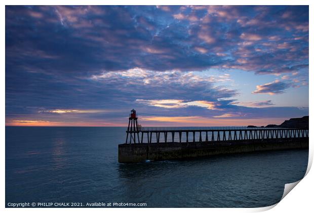 Whitby pier summer solstice sunrise 433 Print by PHILIP CHALK