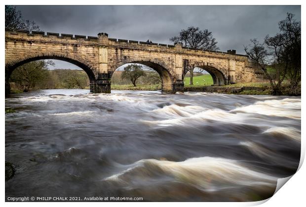 Aqueduct/bridge  over the river Wharfe in the Yorkshire dales  Print by PHILIP CHALK