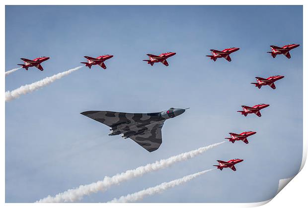 Vulcan XH558 and The Red Arrows Print by Jeni Harney