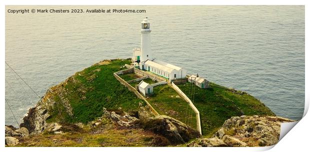 South Stack lighthouse from the cliff Print by Mark Chesters
