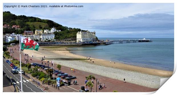 Llandudno Grand Pier with the Welsh flag Print by Mark Chesters