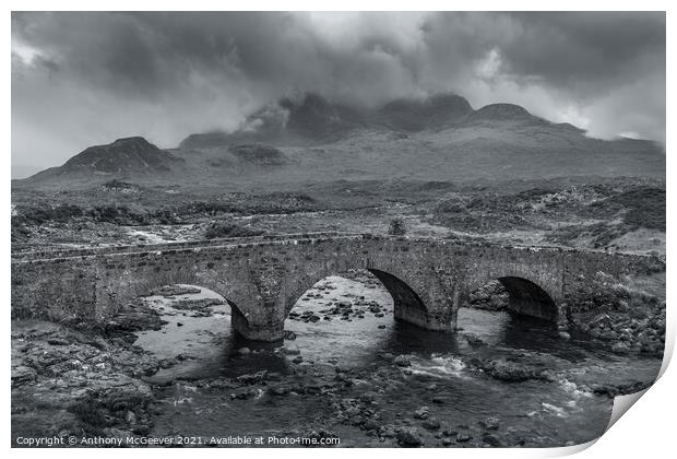 Sligachan Bridge And Cuillin Mountains Print by Anthony McGeever