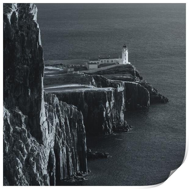 Neist Point Lighthouse Mono Print by Anthony McGeever