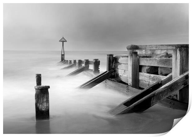 Seaton Groynes B&W  Print by Anthony McGeever