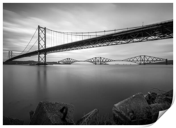 The Forth Bridges in Black and White  Print by Anthony McGeever