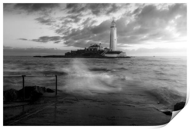 St Marys Lighthouse B&W Print by Anthony McGeever