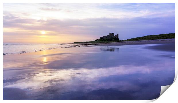 Sunrise Reflections on Bamburgh Beach  Print by Anthony McGeever