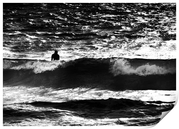 Silhouetted surfer in a large wave Print by That Foto