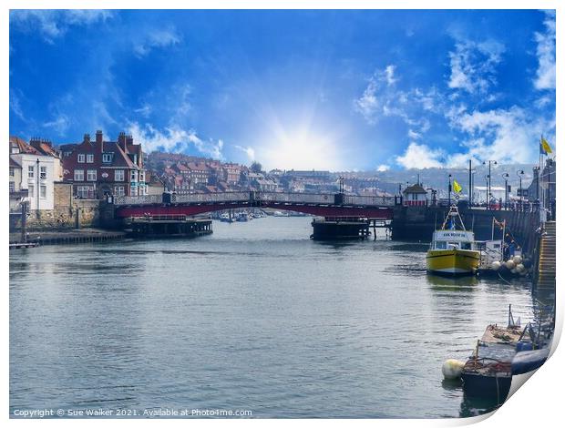 Whitby swing bridge Print by Sue Walker