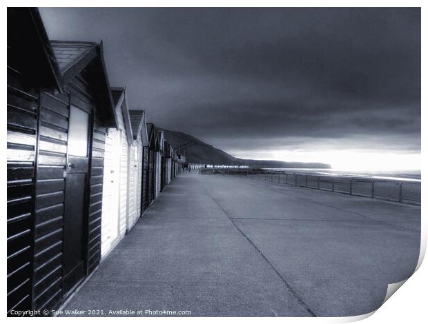 Whitby beach huts Print by Sue Walker