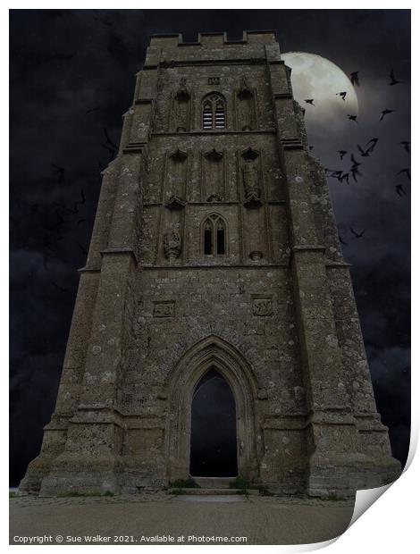 Glastonbury Tor by moonlight  Print by Sue Walker