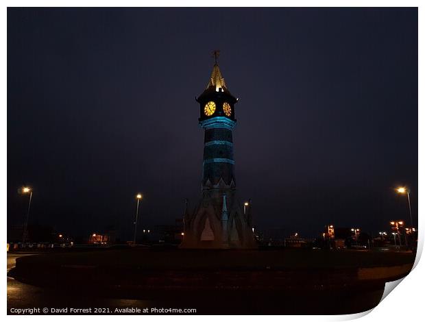 Skegness Clock Tower at Night Print by David Forrest