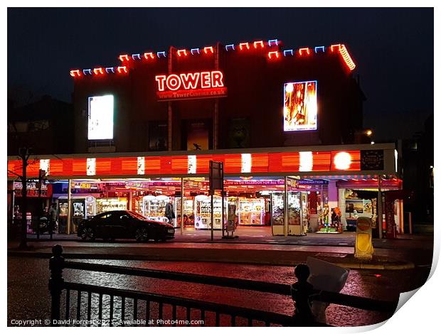 Tower arcade at Skegness at night Print by David Forrest