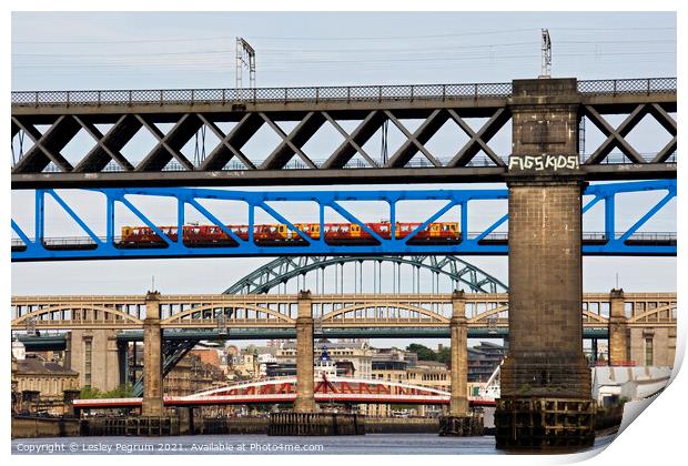 Bridges on River Tyne Print by Lesley Pegrum