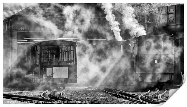 Steam Trains outside the shed Snowdonia Print by Lesley Pegrum