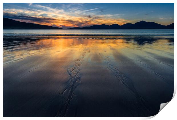 Gergeous sunset on Luskentyre beach, Isle of Harri Print by Andrea Obzerova