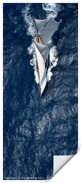 Columbia under full sail. Print by Ed Whiting
