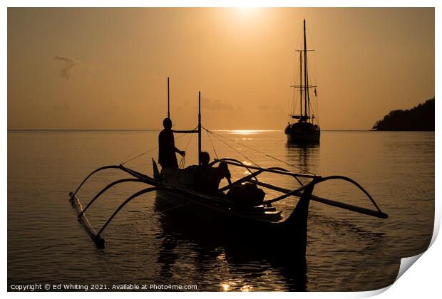 Boats in sunset Print by Ed Whiting