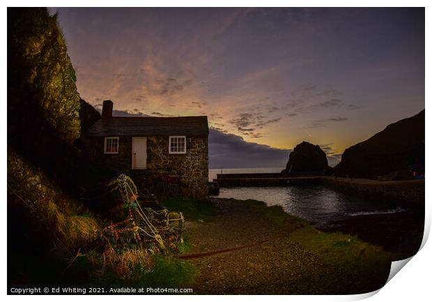 Mullion Cove's fisherman's House Print by Ed Whiting