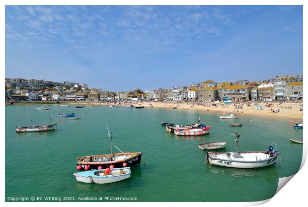 Fishing boats in St Ives Harbour Print by Ed Whiting