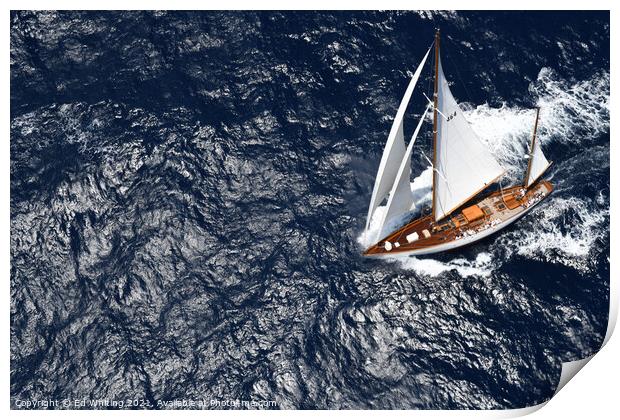 Classic Yacht from above. Print by Ed Whiting