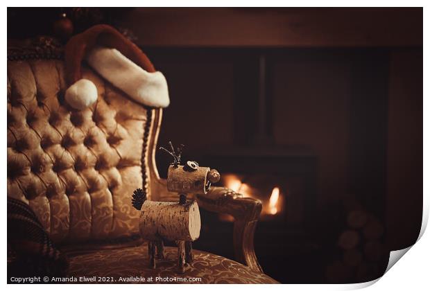 Festive Christmas By Roaring Log Fire Print by Amanda Elwell