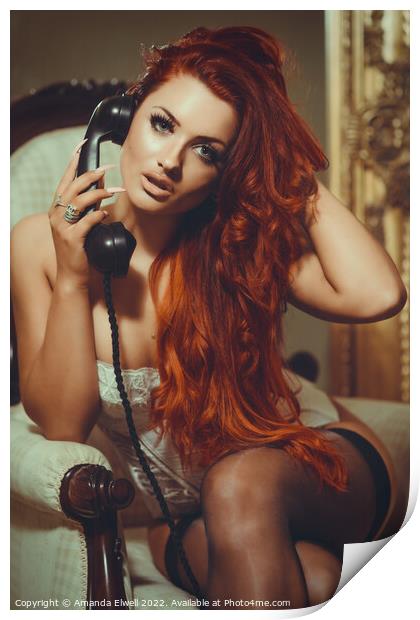 Glamorous Woman Making A Call Print by Amanda Elwell