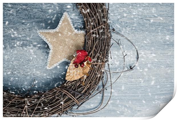Christmas Wreath With Snow Print by Amanda Elwell