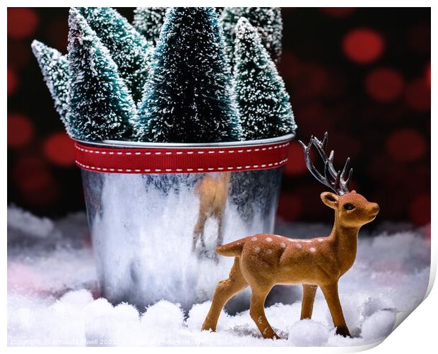 Reindeer Figure With Christmas Trees Print by Amanda Elwell