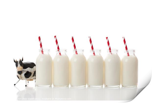 Row of Retro Milk Bottles Print by Amanda Elwell