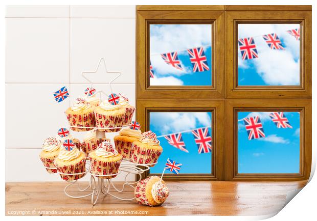Cupcakes With Bunting Print by Amanda Elwell