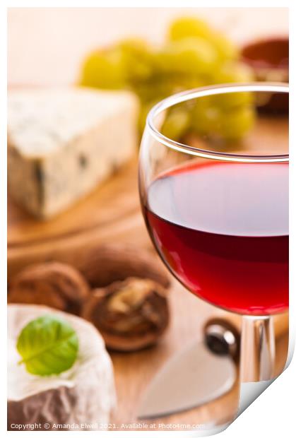 Red Wine With Cheese Print by Amanda Elwell