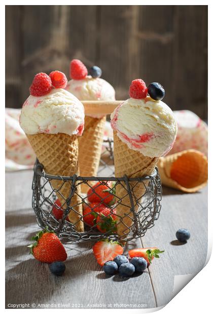 Ice Creams With Fruit Print by Amanda Elwell
