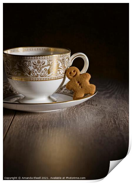 Gingerbread With Teacup Print by Amanda Elwell