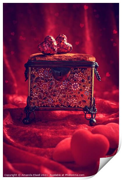 Antique Jewel Casket With Love Hearts Print by Amanda Elwell