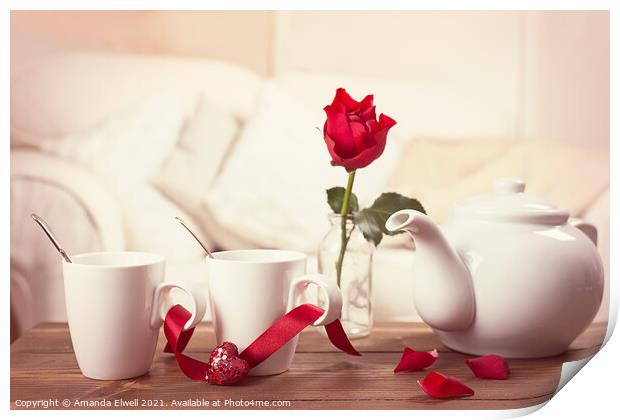 Valentines Day Tea Cups Print by Amanda Elwell