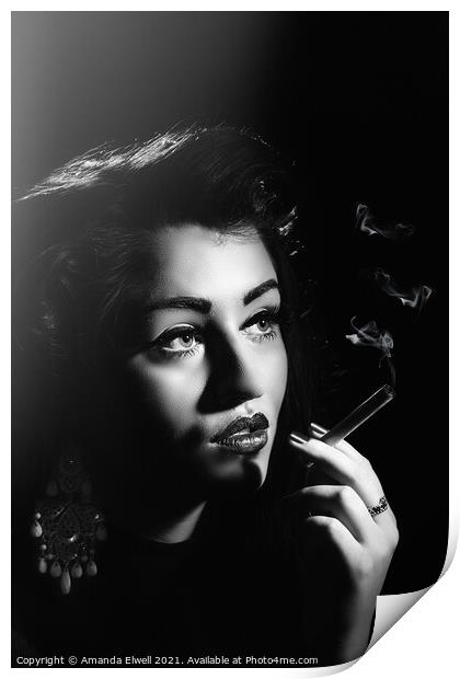 Film Noir Woman Smoking Print by Amanda Elwell