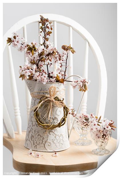 Spring Cherry Blossom On Chair Print by Amanda Elwell