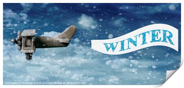 Plane Pulling Winter Banner Print by Amanda Elwell