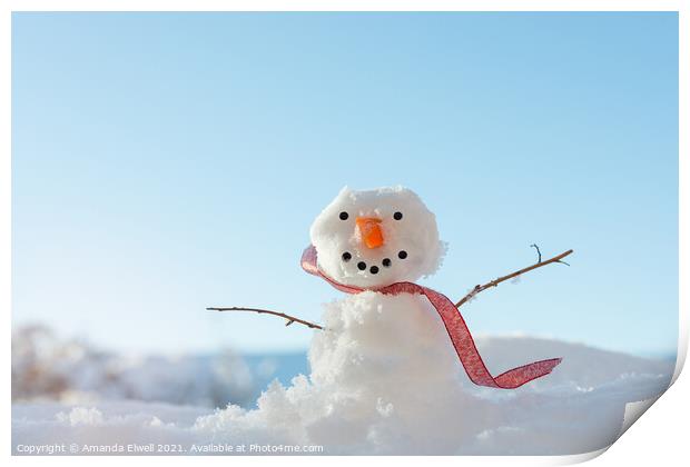 Snowman In Landscape Print by Amanda Elwell