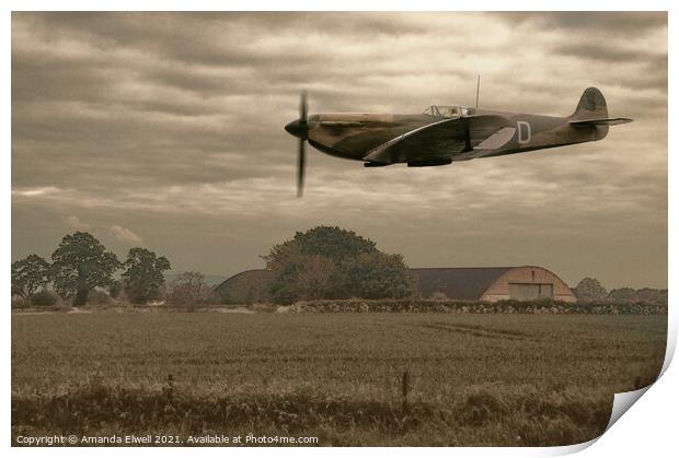 Mark 1 Supermarine Spitfire Flying Past Hanger Print by Amanda Elwell
