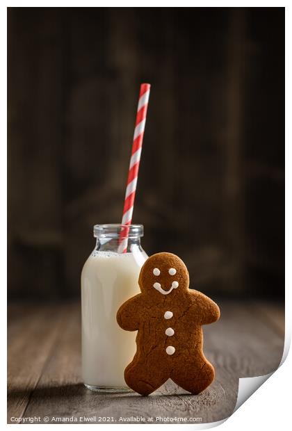 Gingerbread Man & Milk Print by Amanda Elwell