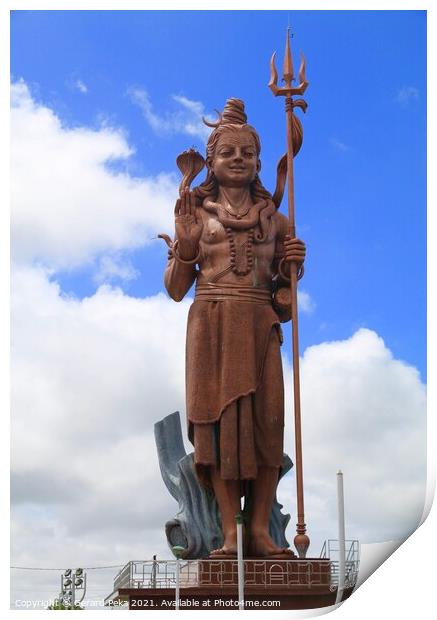 Giant statue of Lord Shiva at Grand Bassin in Mauritius Print by Gerard Peka
