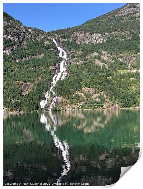 Reflection of a Norwegian waterfall  Print by Mark ODonnell