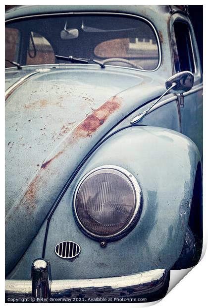 Rusted Vintage VW Beetle Car Baby Blue Print by Peter Greenway