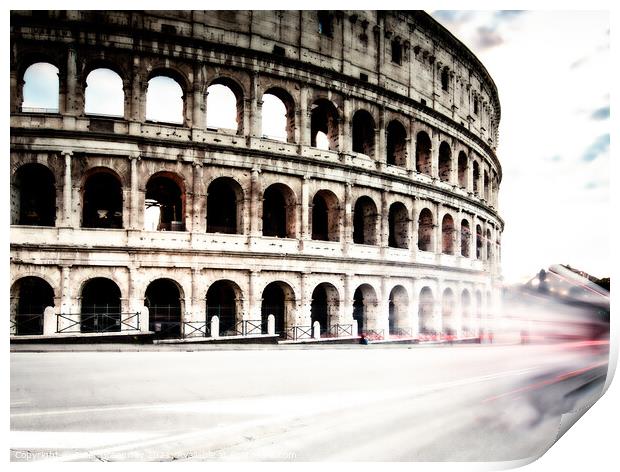Traffic Flow Around The Colosseum In Rome, Italy Print by Peter Greenway