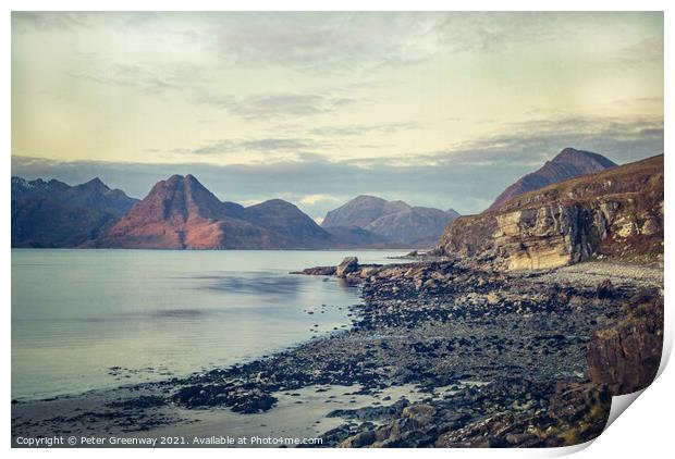 Elgol Beach On The Isle Of Skye, Scotland At Sunset Print by Peter Greenway