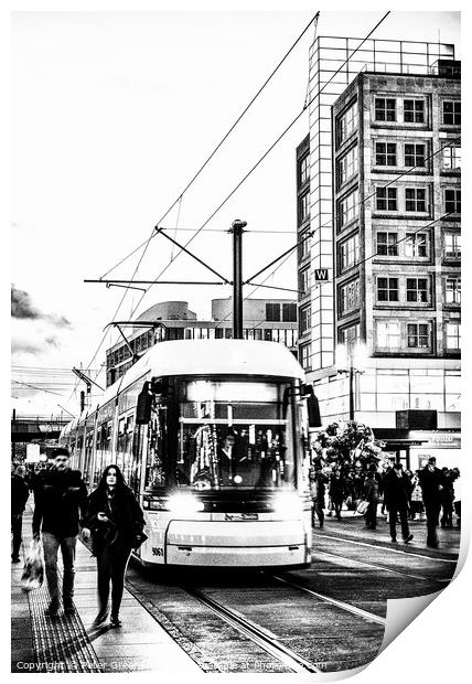Trams & People Milling Around Alexanderplatz, Berl Print by Peter Greenway
